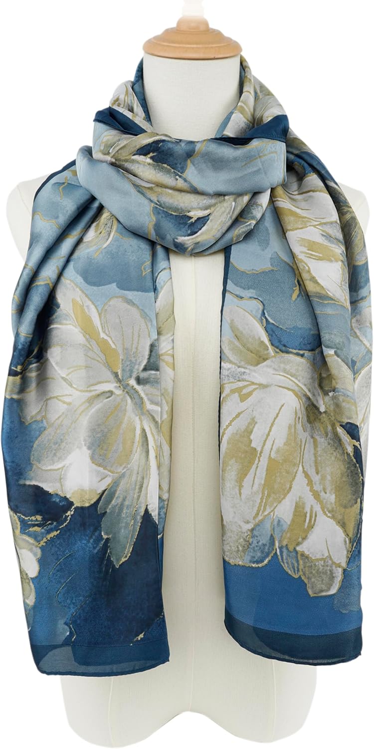 YOUR SMILE Large Mulberry Silk Feeling Long Stain Scarf Lightweight Su