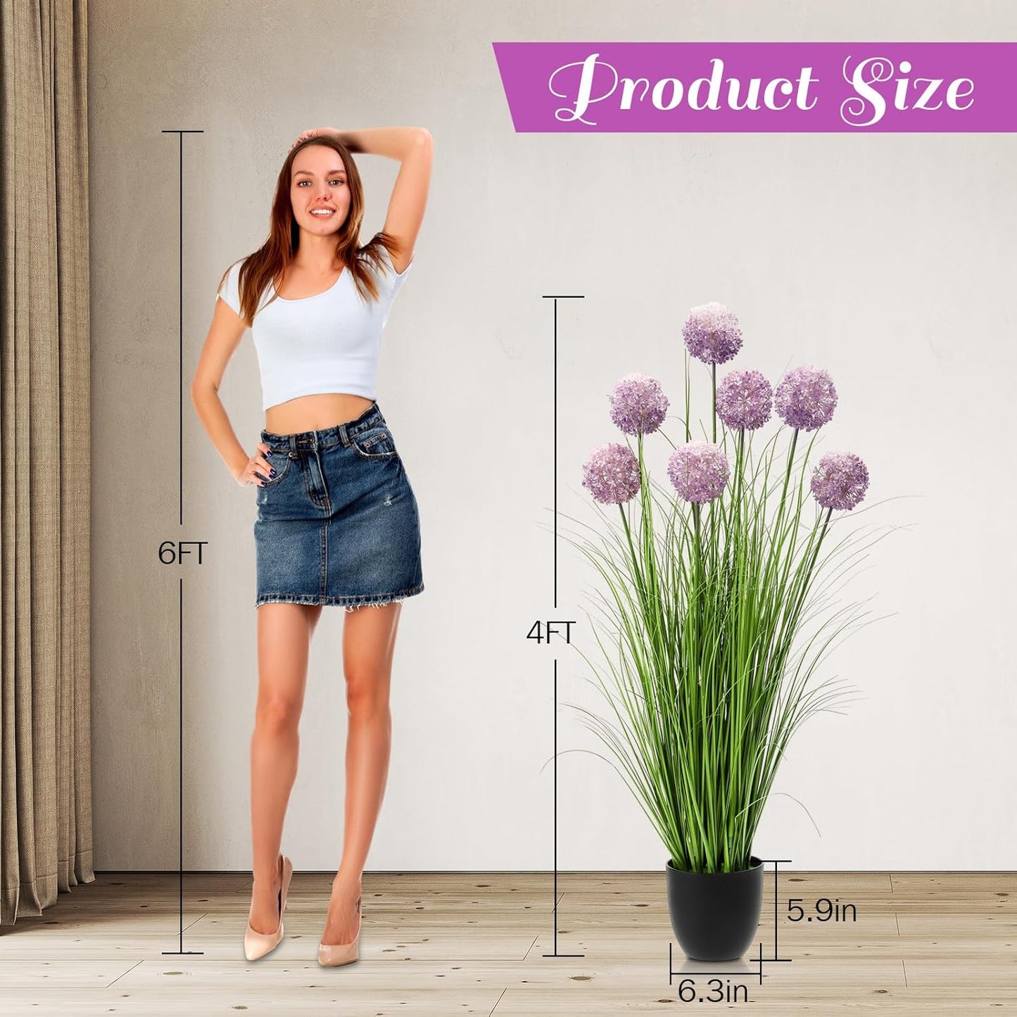 Jexine 2 Pack 4ft/47inch Artificial Grass Plant Outdoor Artificial Greenery Grass in Pot with Fake Purple Hydrangea for Spring Room Office Indoor Outdoor Decor Housewarming Gifts
