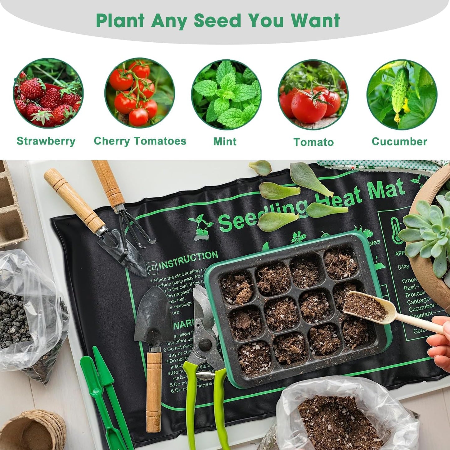 FINEST+ Seed Starter Tray with Heat Mat and Grow Light,5 Pack Seedling