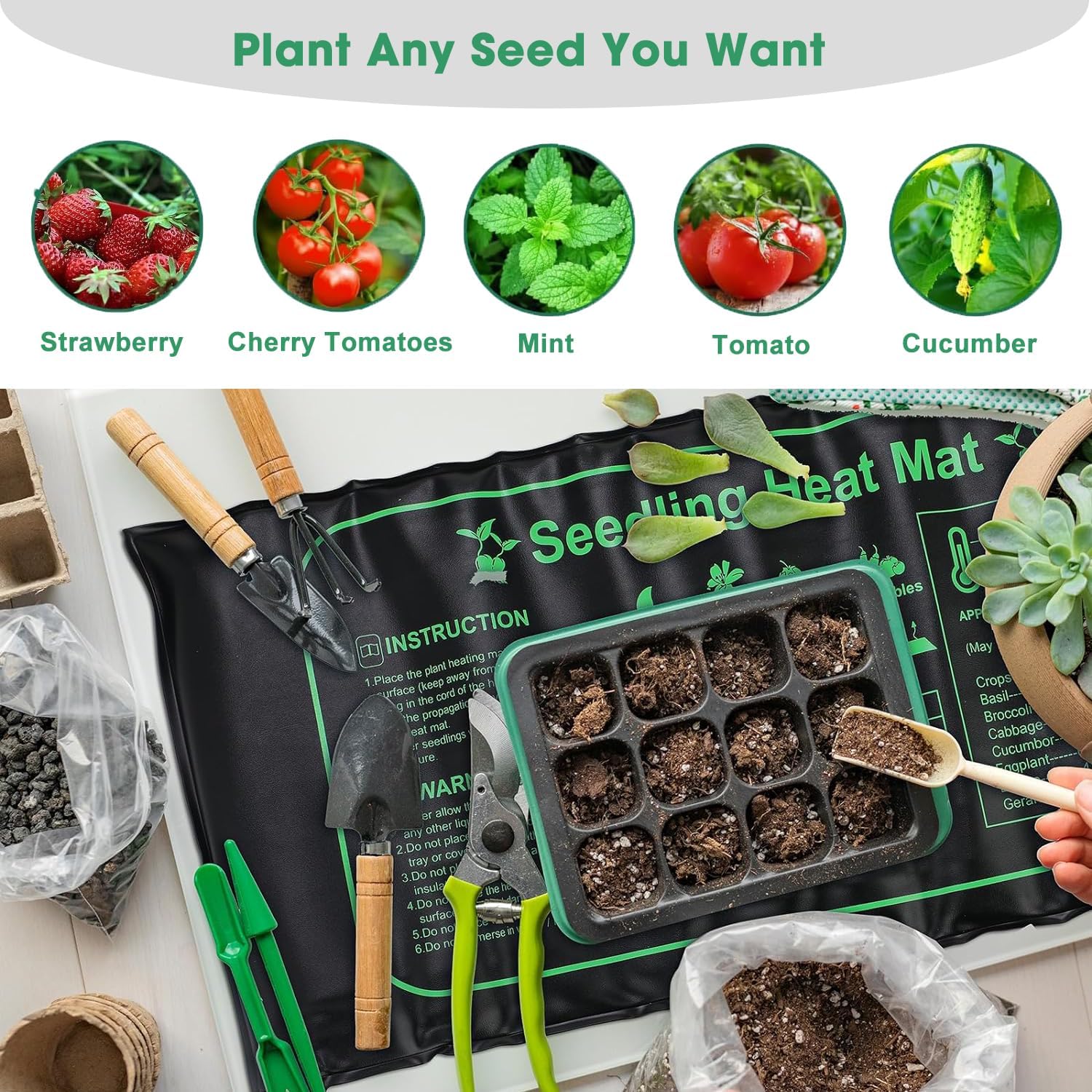 FINEST+ Seed Starter Tray with Heat Mat and Grow Light,5 Pack Seedling