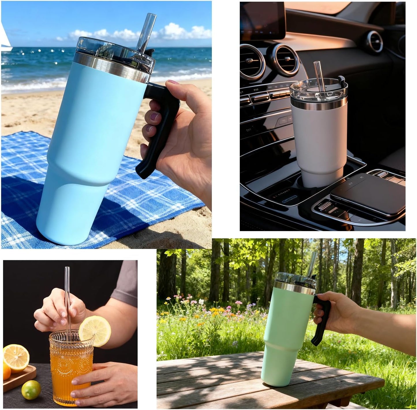 6 Pack Replacement Straw for Stanley Adventure Quencher 40 oz 30 oz Cup Tumbler, Reusable Straws for Stanley 40 oz & Simple Modern Tumbler with Handle, with Cleaning Brush for Stanley Cup Accessories