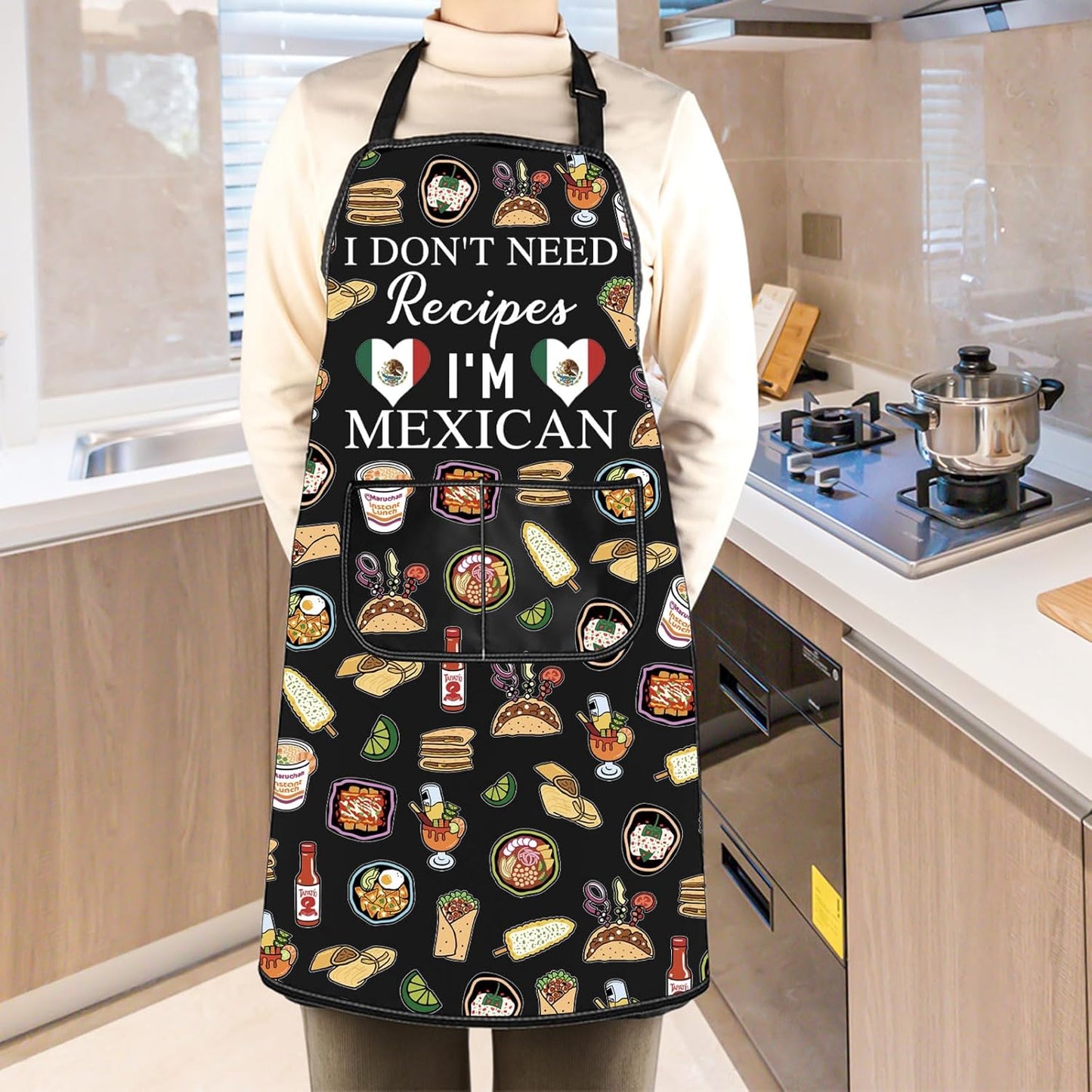 WCGXKO I Don't Need A Recipe I'm Mexican Kitchen Apron Funny Mexican Feast Gift Mexico Vacation Travel Gift