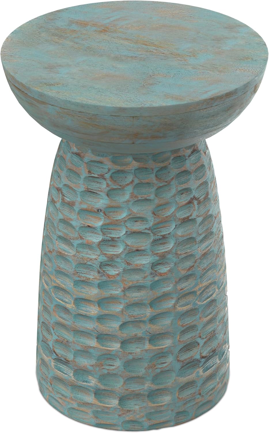 SIMPLIHOME Boyd End Table - 13 inch Wide Solid Mango Wood Round Accent Table in Teal Wash, Handcrafted Contemporary Nightstand or Lamp Stand for Living Room, Bedroom, or Office, Assembled