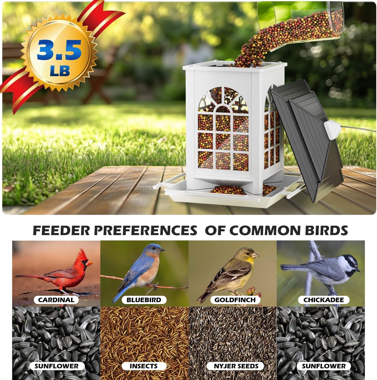 Birdream 2 Pack Bird Feeders for Outdoors Hanging - 7LB Total Capacity Classic Courtyard Design Fun Assembly Bird Feeder, Attracting Wild Birds Cardinals Goldfinches - Black&White