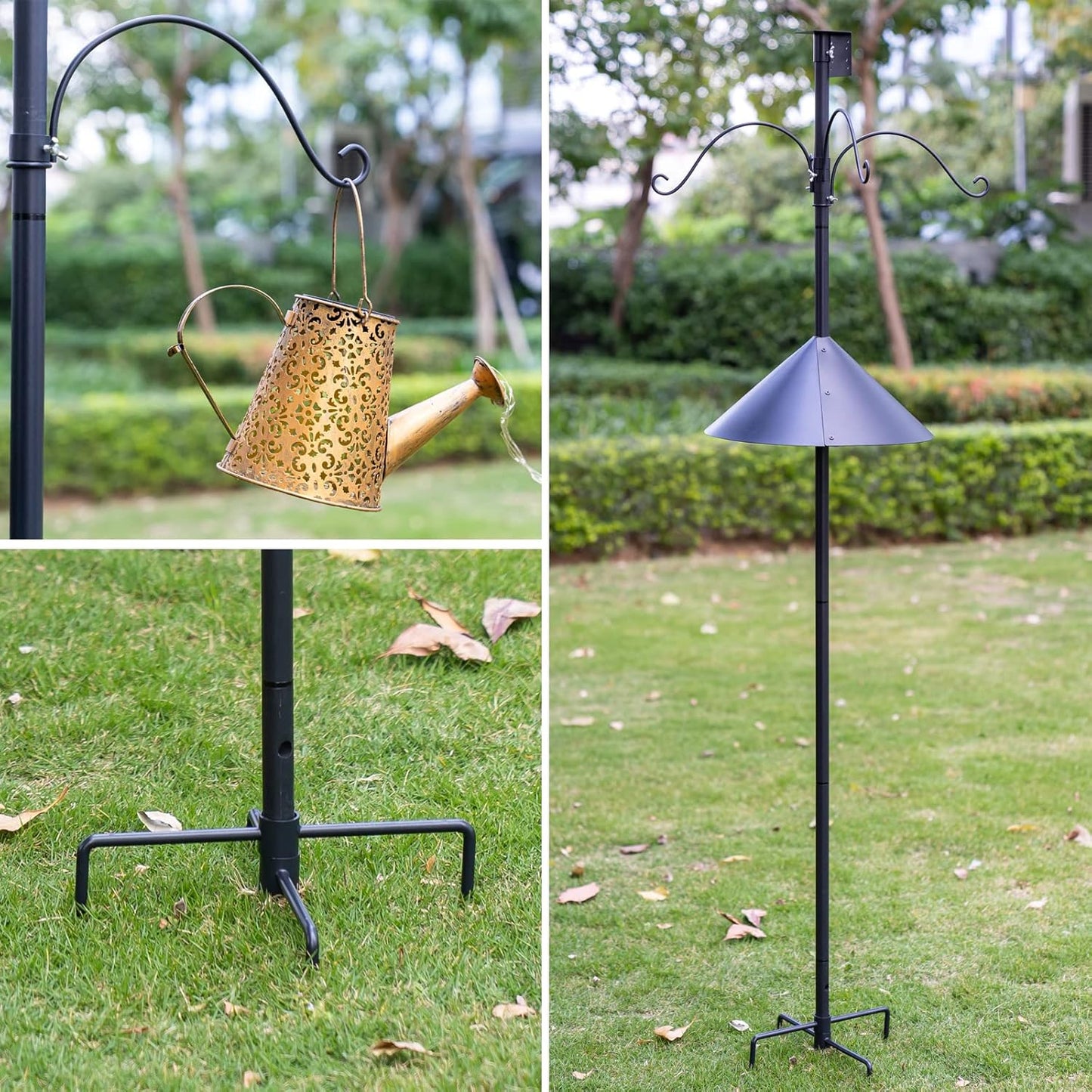 Garden Bird House Pole for Outdoor, BITNIN 92 Inch Heavy Duty Bird Feeder Pole Stand with Squirrel Proof Baffle 4 Shepherd Hooks, 5-Prong Base Bird Feeding Station Adjustable Height