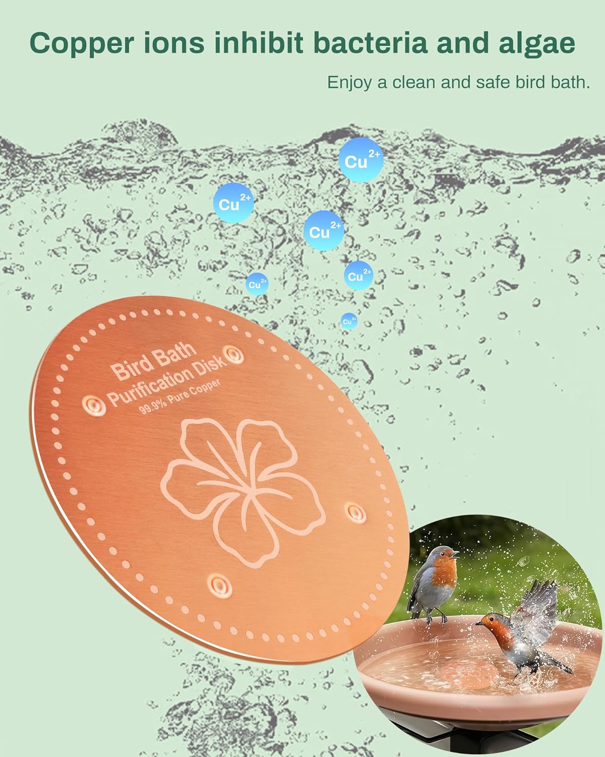 Bird Bath Purification Disk Pure Copper Outside Winter Solar Power Bir