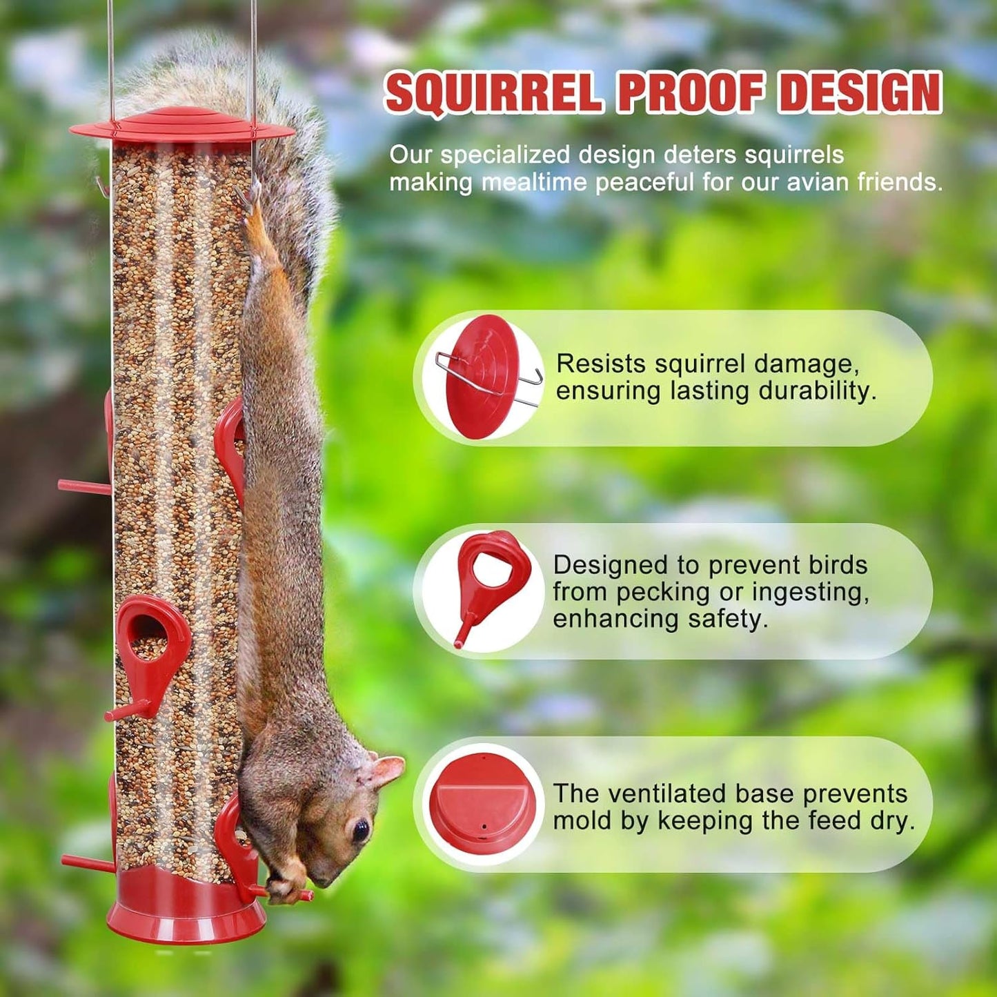 ERYTLLY 2 Pack Bird Feeders for Outdoors Hanging with 6 Feeding Ports Extra Thick Solid Tube Transparent Weatherproof Water Resistant Great for Attracting Birds Garden