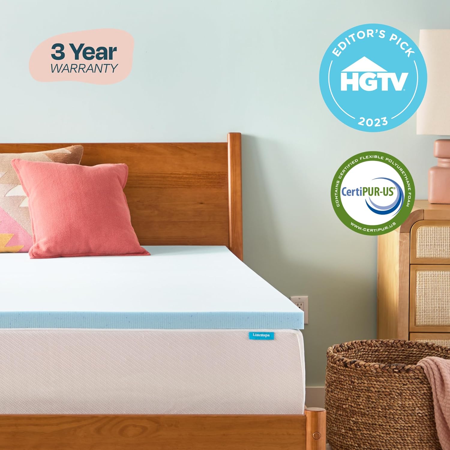 Linenspa Memory Foam Mattress Topper, Queen Size - 2 Inch Gel Infused 