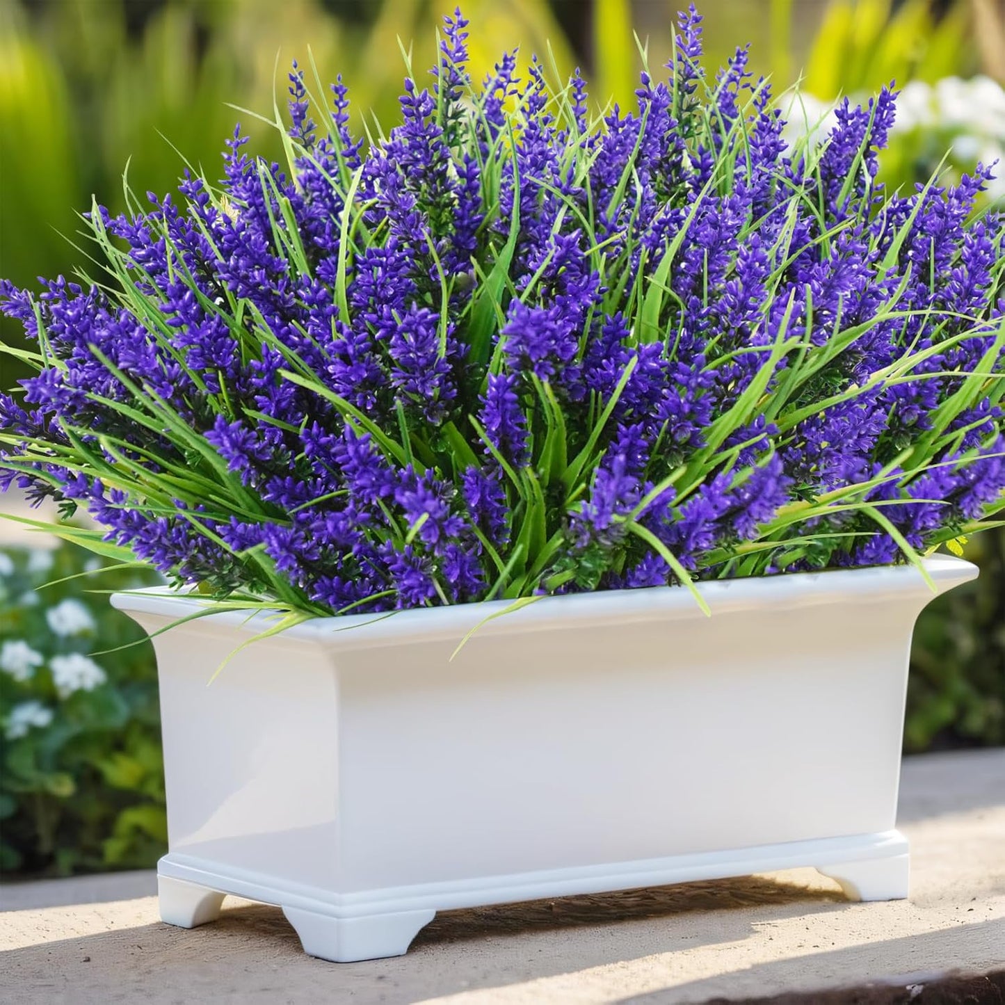 20 Bundles Outdoor Artificial Plants and Flowers, UV Resistant Faux Monkey Grass with Lavender and Fake Plastic Greenery for Spring Summer Outside Planter Porch Garden Decor, Purple