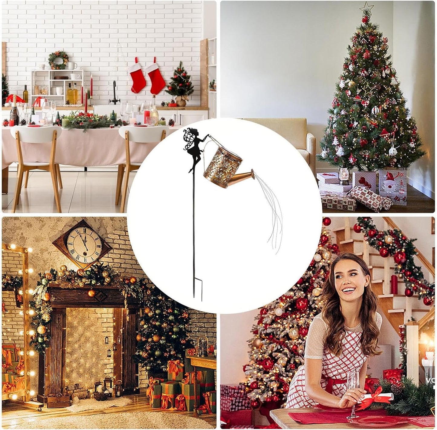 Solar Garden Decor - Christmas LED Waterproof Metal Retro Fairy Outdoor Lights, Solar Powered Pathway and Yard Lighting, Holiday Decoration for Home, Porch, Driveway, Lawn, Patio