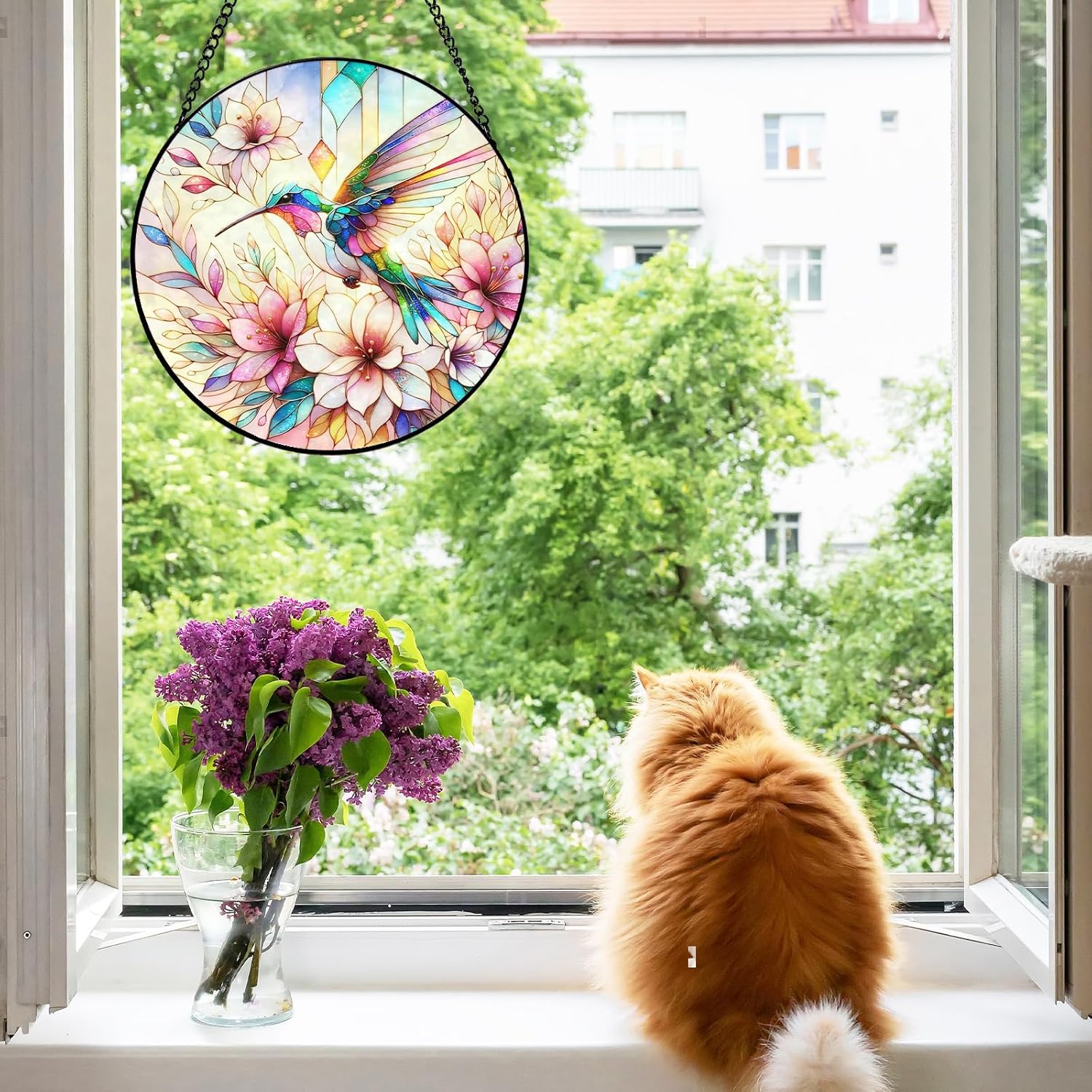 Stained Glass Window Hanging Hummingbird Sun Catchers Indoor Window Vi
