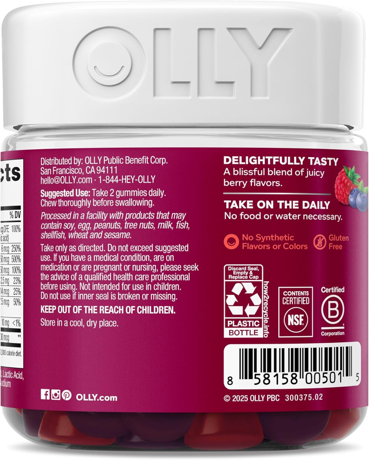 OLLY Women's Multivitamin Gummy, Vitamins A, D, C, E, Biotin, Folic Ac