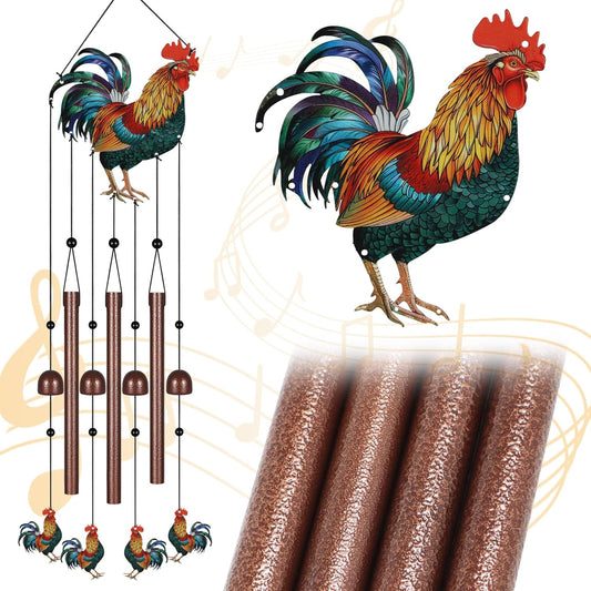 Roosters Wind Chimes for Outside,Metal Windchimes with S Hook with Pla