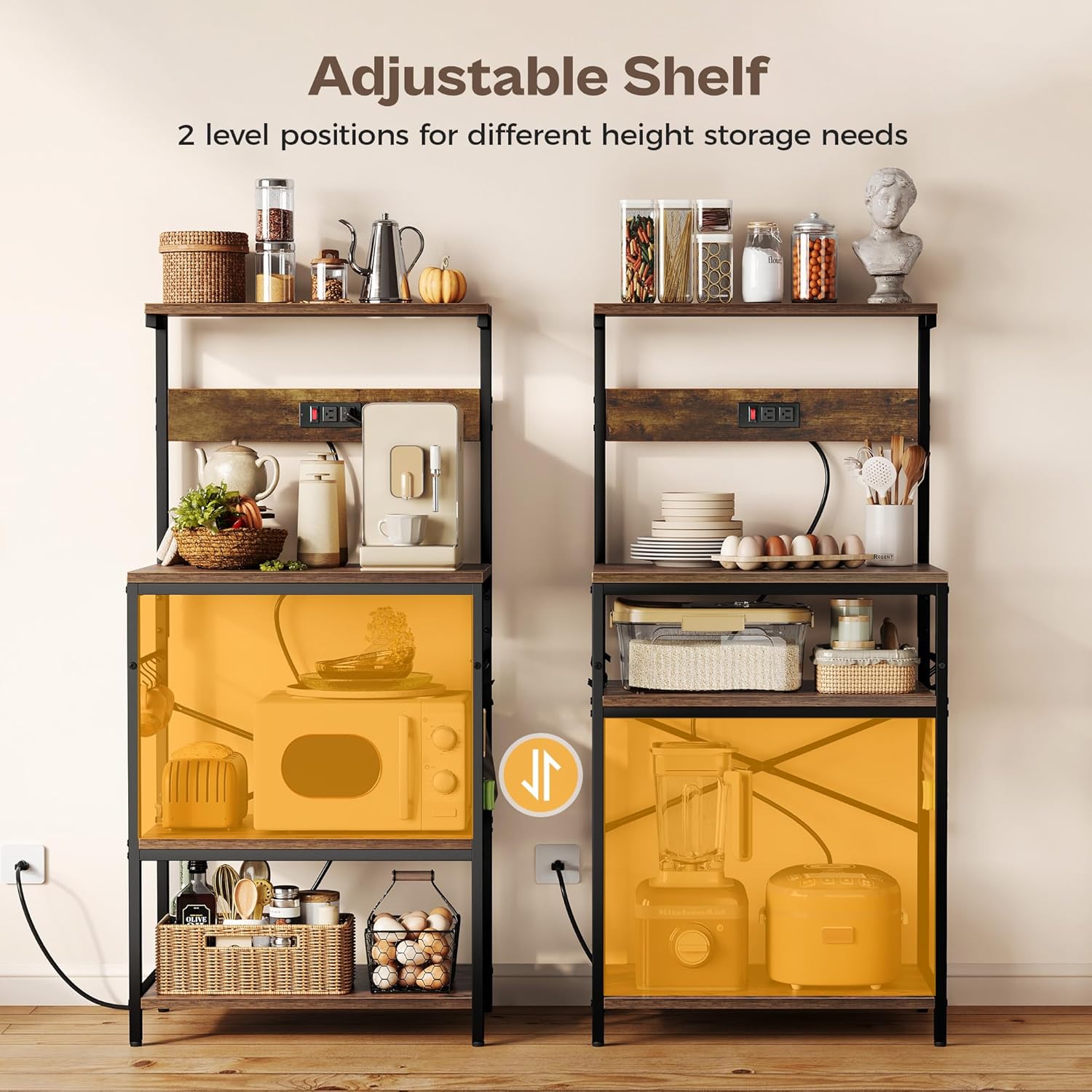 SUPERJARE Kitchen Bakers Rack with Power Outlet, Coffee Bar Table 4 Ti