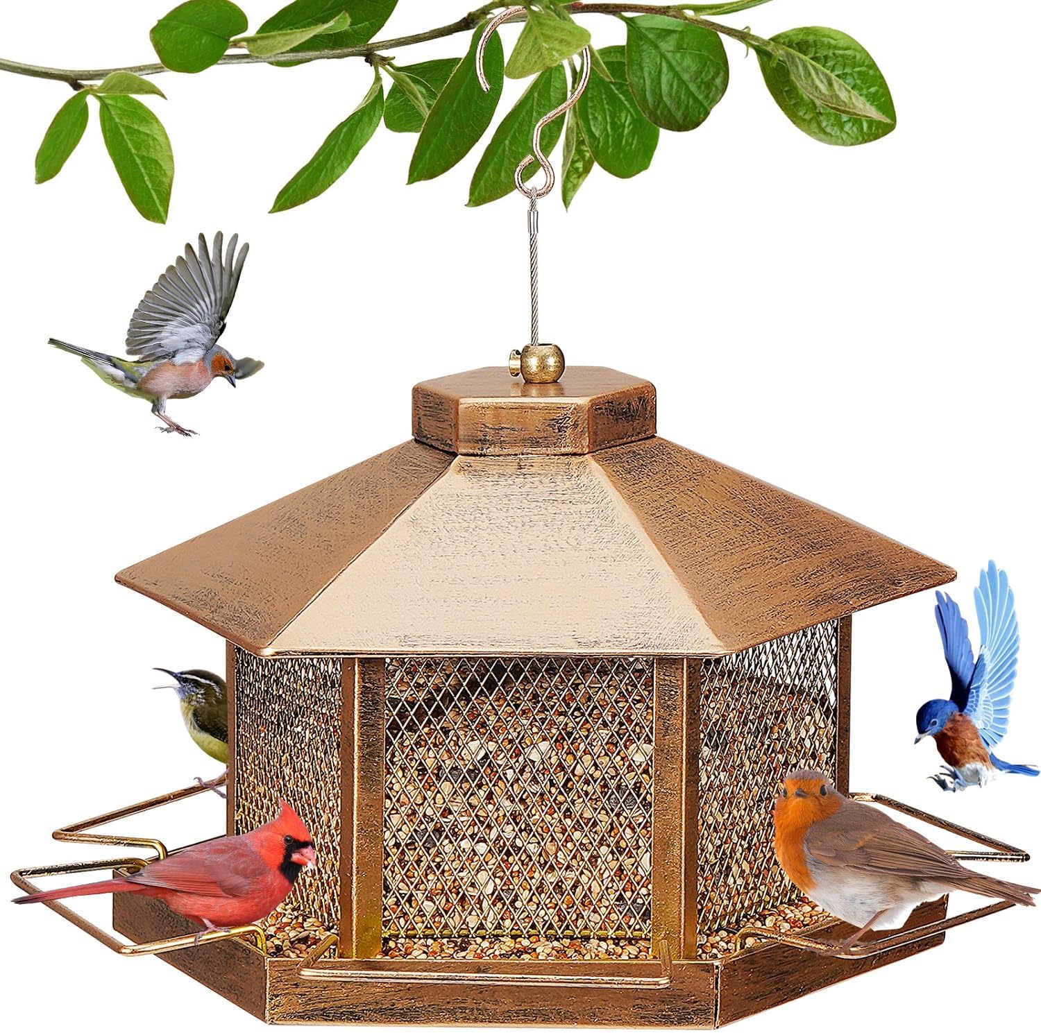 Metal Bird Feeder for Outdoor Hanging, 4.6LB Large Capacity, Garden De