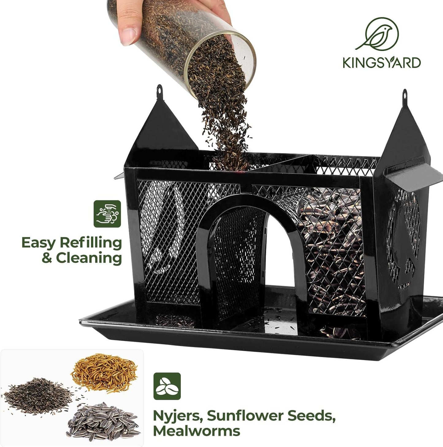 Kingsyard Bird Feeder for Outdoors Hanging, Dual-Use Metal Mesh Wild B