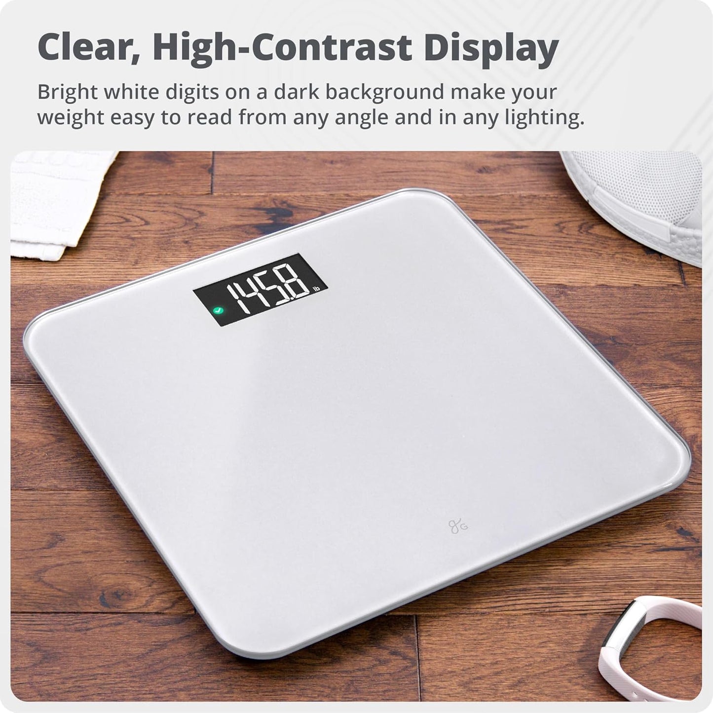 Greater Goods AccuCheck Digital Scale for Body Weight - Accurate Digital Bathroom Scale with High-Precision Sensors, Large Easy-to-Read Backlit Display, 400 lb Capacity, Auto Step-On (Gray)