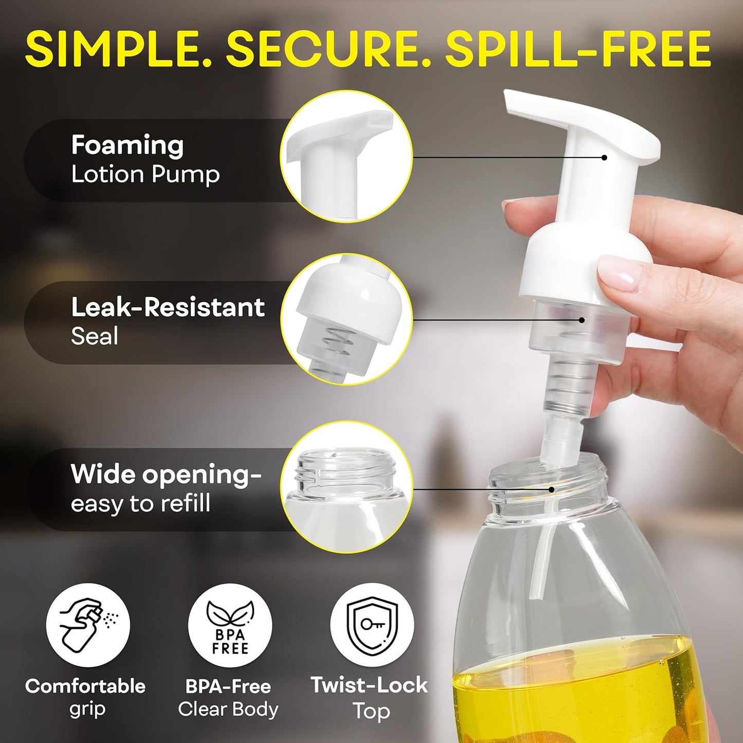 BRIGHTFROM Foaming Soap Dispenser Pump Bottles, BPA Free Empty Refilla