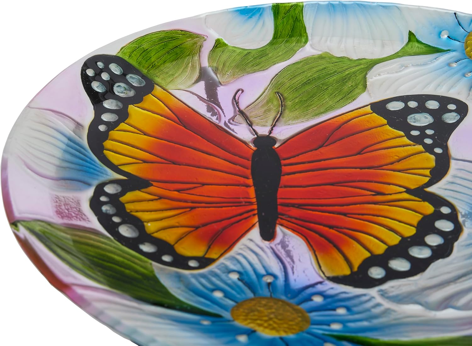 Alpine Corporation 26" Tall Outdoor Glass Floral Butterfly Birdbath wi