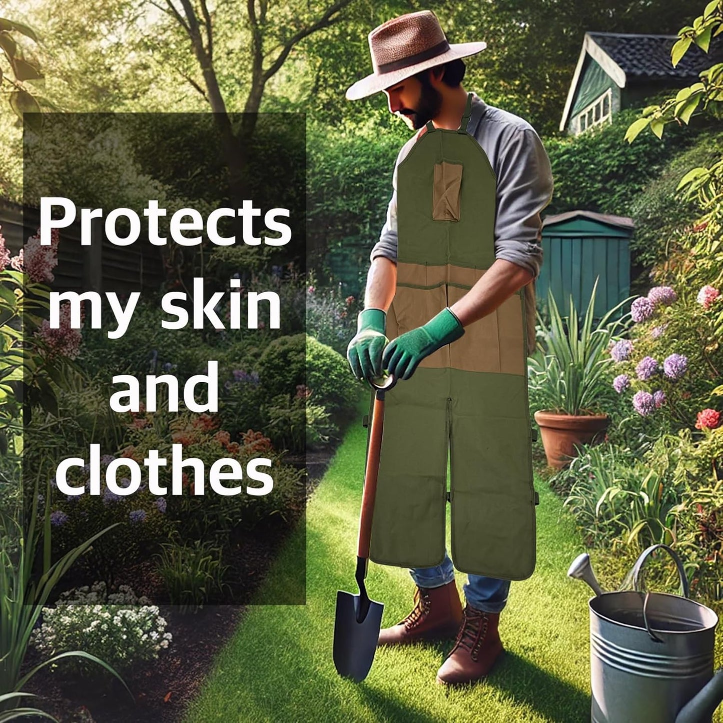 Heavy-Duty Waterproof Gardening Apron Long Apron with Tool Pockets, Adjustable Full-Length Workwear for Outdoor Plant Care, Landscaping, and Leg Protectio