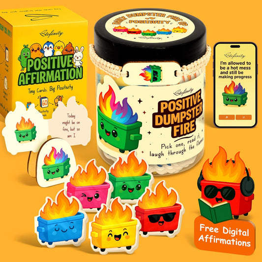 60 Positive Dumpster Fire Cards, Zen Garden Dumpster Fire Desk Accessories, Funny Coworker Gifts For Women, Cute Valentine Gifts For Coworkers, Friend, Daily Affirmation Jar For Office Decor