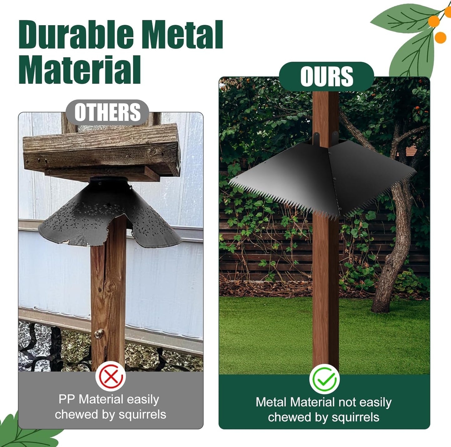 Metal Squirrel Baffle for 4x4 Post, 17 Inch Squirrel Guard for for Bird Feeder Poles, Wooden Pole Mount Squirrel Proof to Keep Squirrels and Raccoons Out of Bird feeders, Black