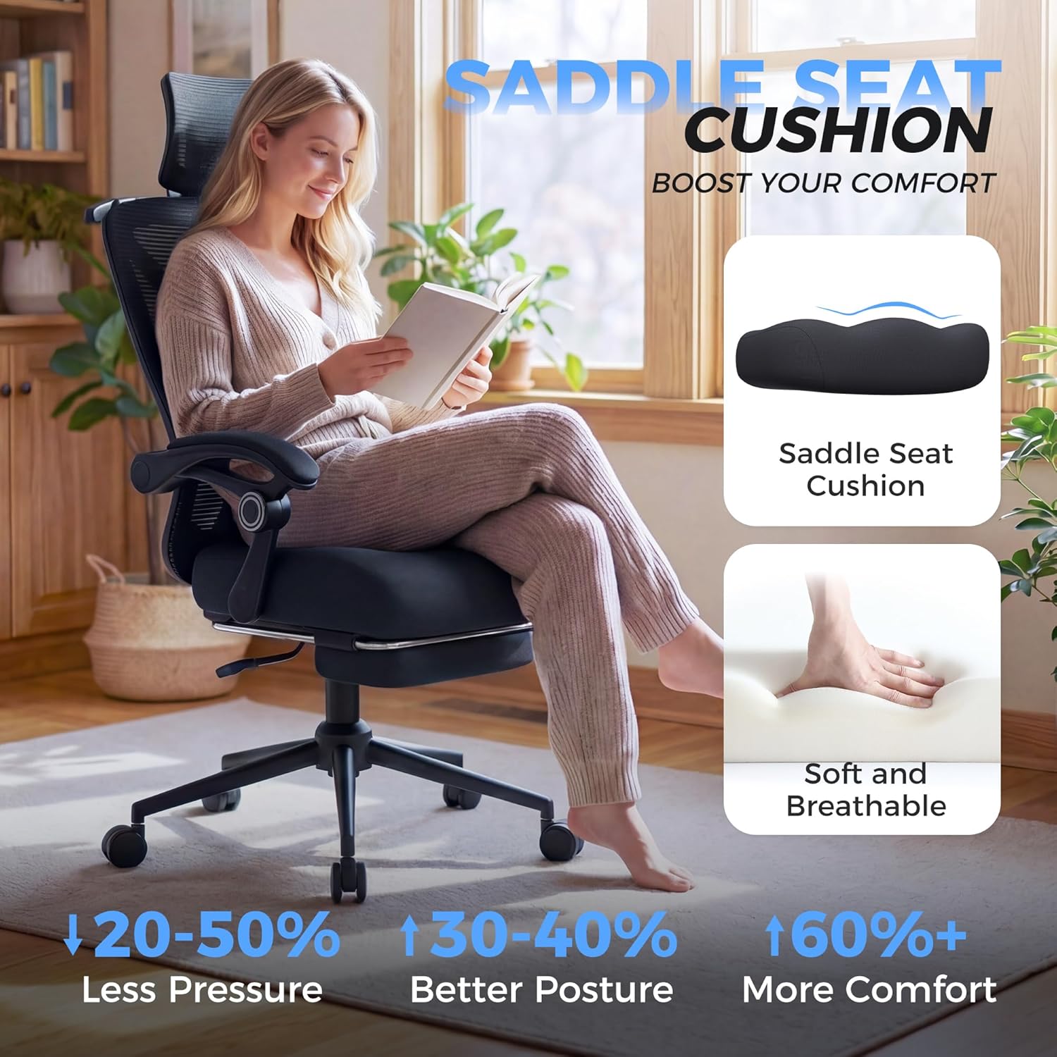 Ergonomic Office Chair with Footrest - Adjustable Lumbar Support & Hea