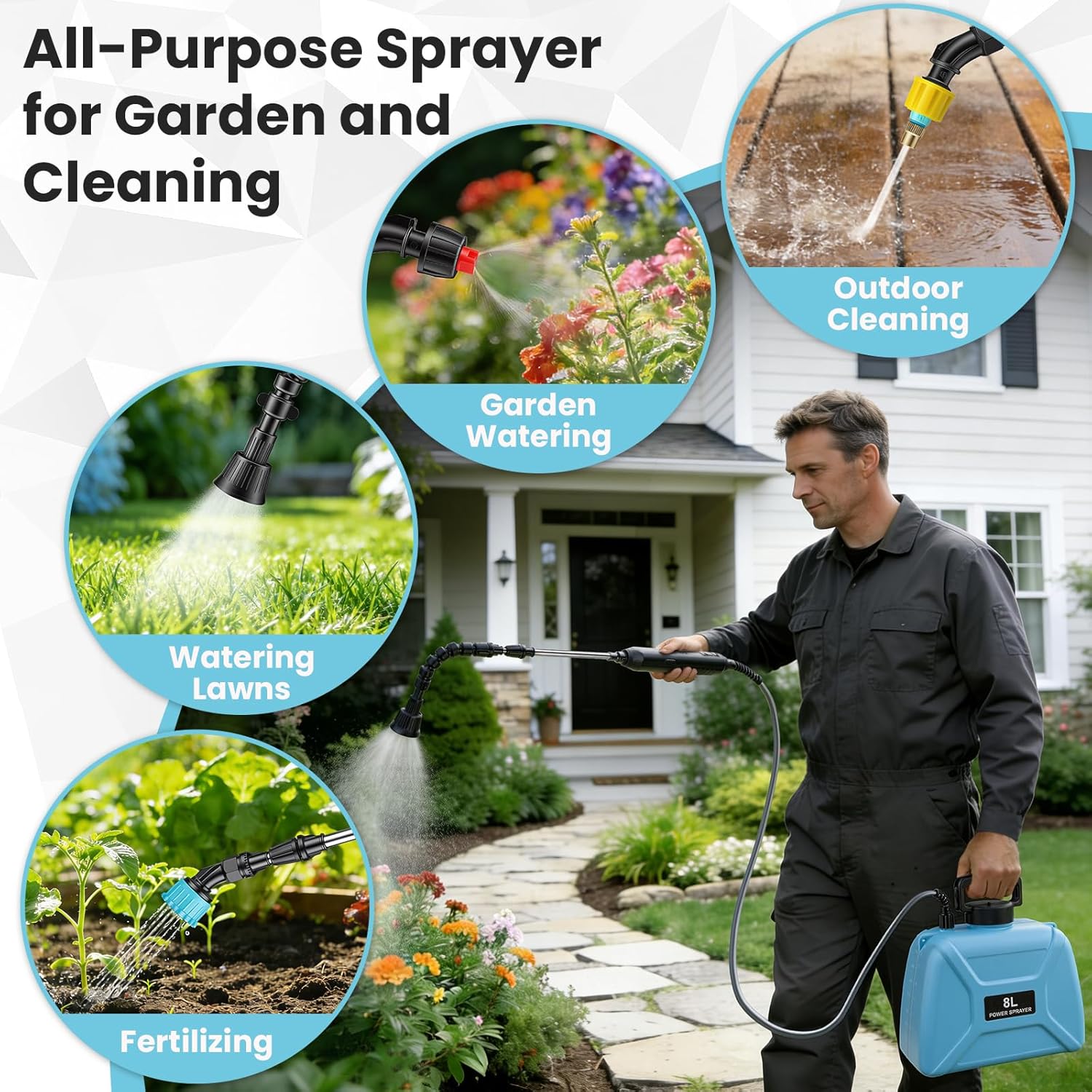 Battery Powered Sprayer 2 Gallon - Pump Sprayer Electric Garden Spray 