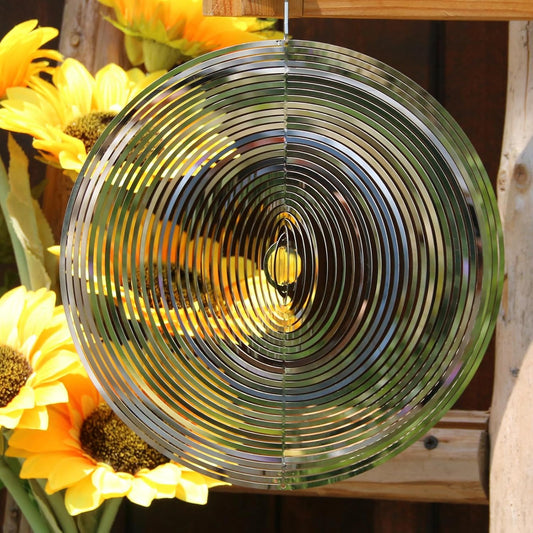 Wind Spinners Outdoor, Garden Decor, Bird Deterrents for Outside, 3D Metal Yard Decorations for Patio & Porch, Unique Gardening Gifts for Women & Moms - 10in Round Shape