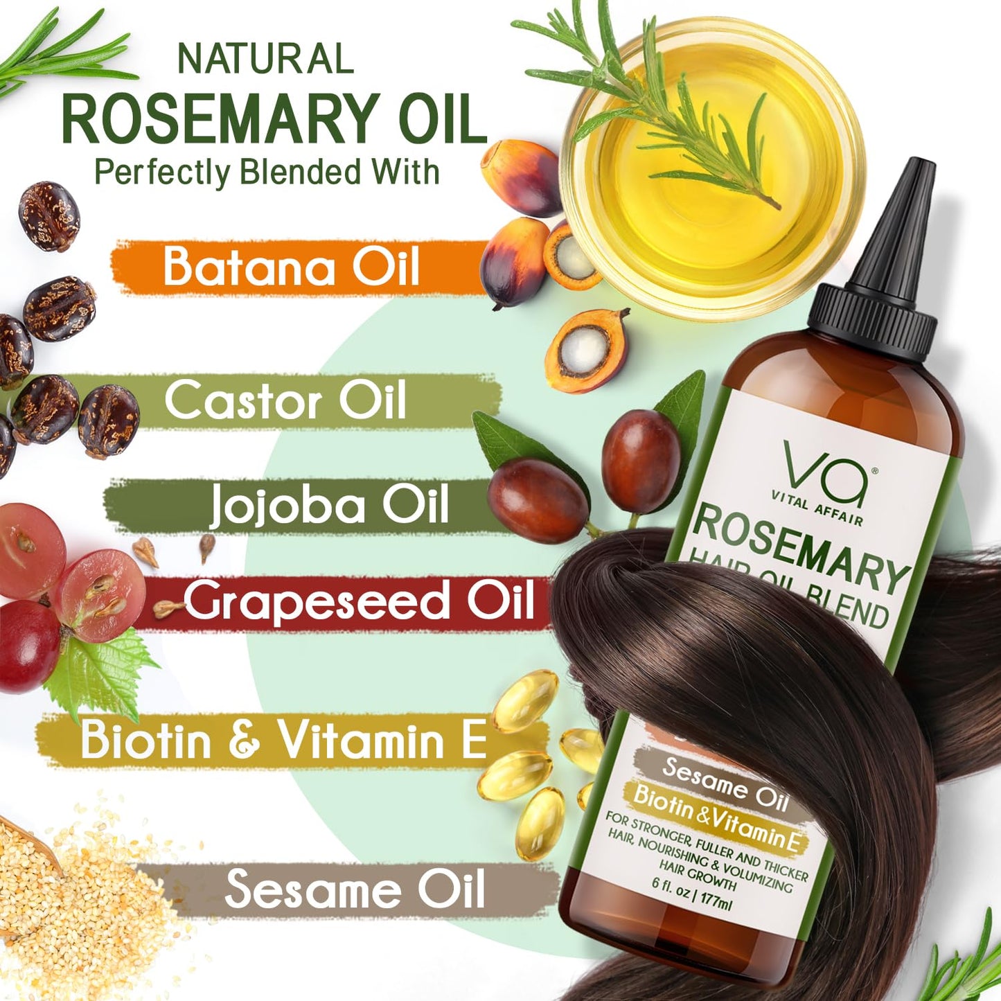 VITAL AFFAIR Blend Of Pure Rosemary Oil For Hair Growth With Castor, B