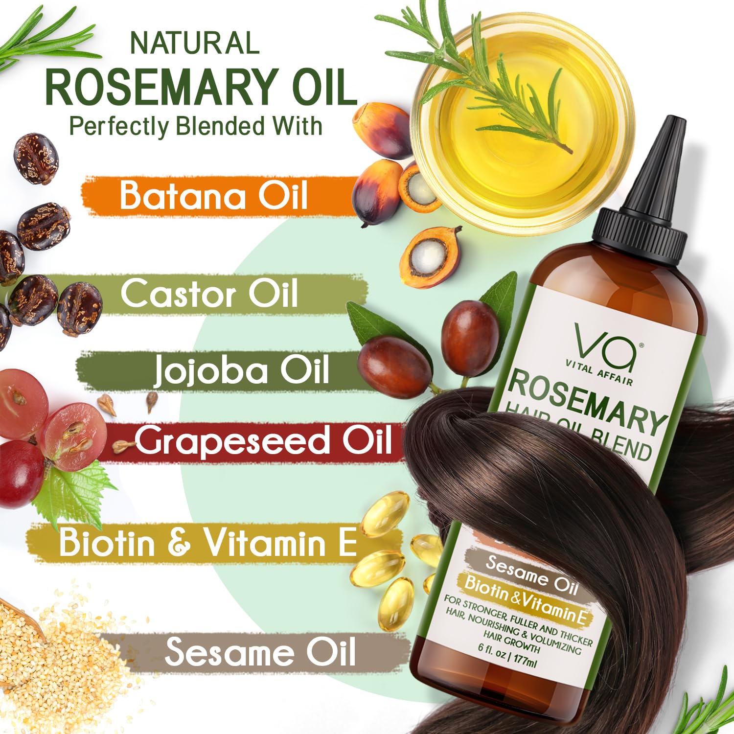 VITAL AFFAIR Blend Of Pure Rosemary Oil For Hair Growth With Castor, B