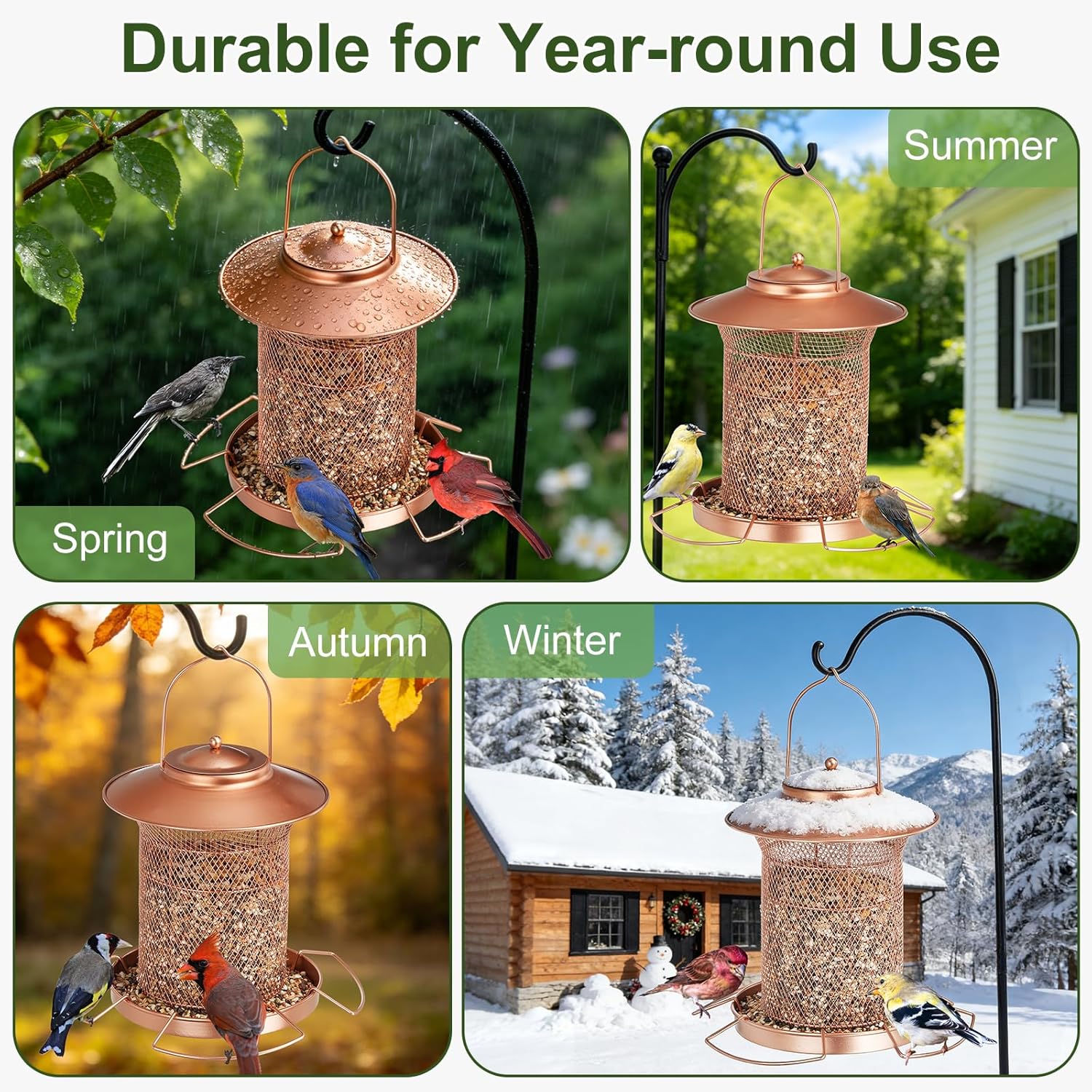 Metal Bird Feeder for Outdoor Hanging, Heavy Duty Cylinder Wild Bird F
