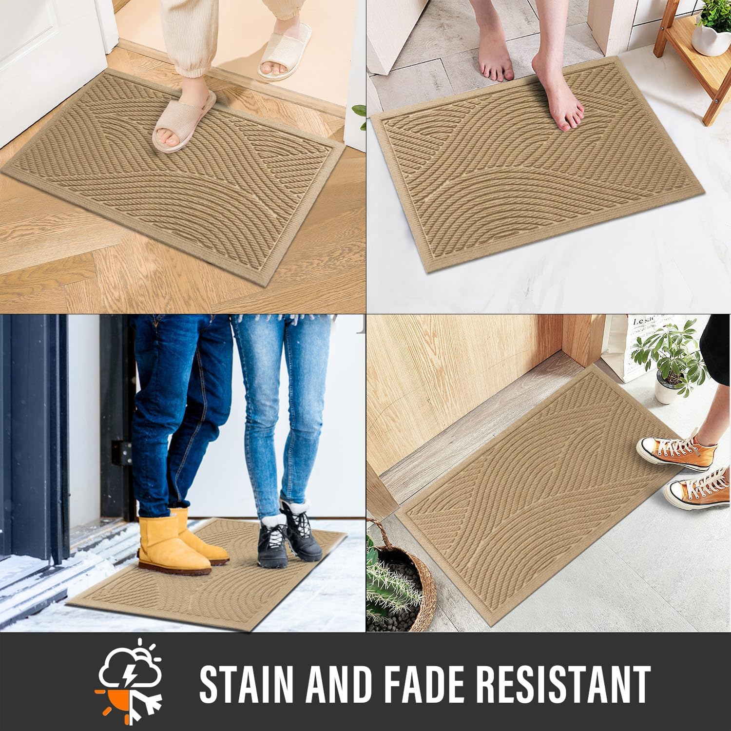 Sturdy Front Door Mat, Absorbent Muddy Dirt Resist Welcome Door Mats O