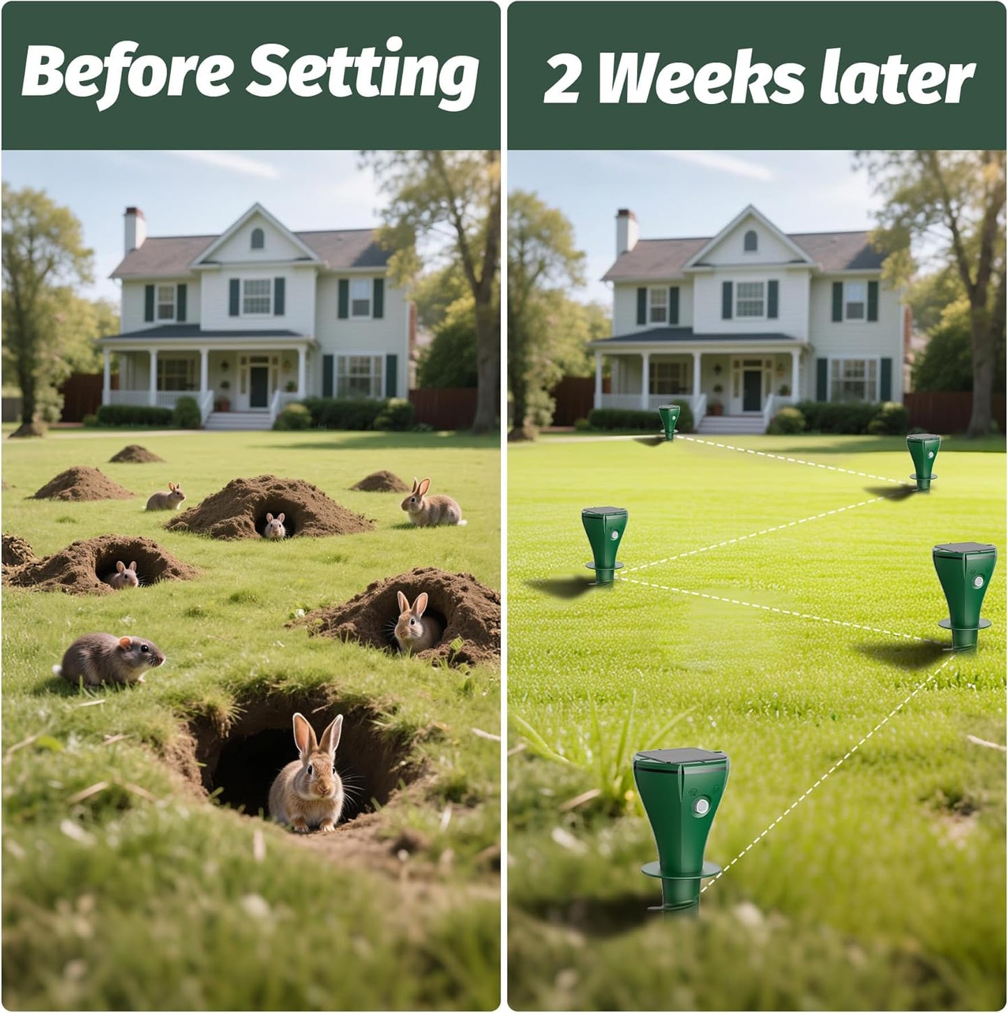 8 Packs Mole Repeller for Lawns, Solar Powered Vole Repellent Ultrason