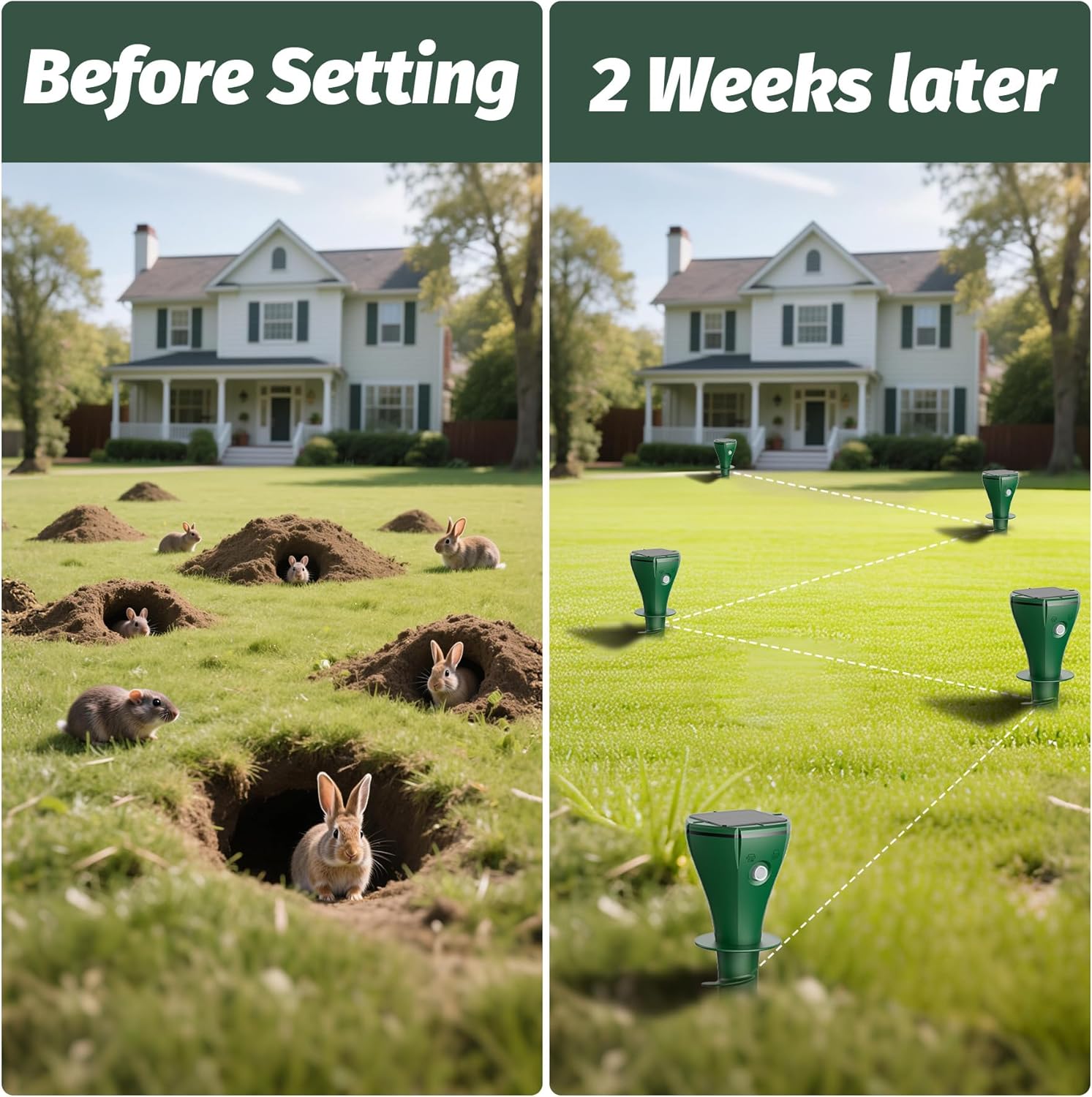 8 Packs Mole Repeller for Lawns, Solar Powered Vole Repellent Ultrason