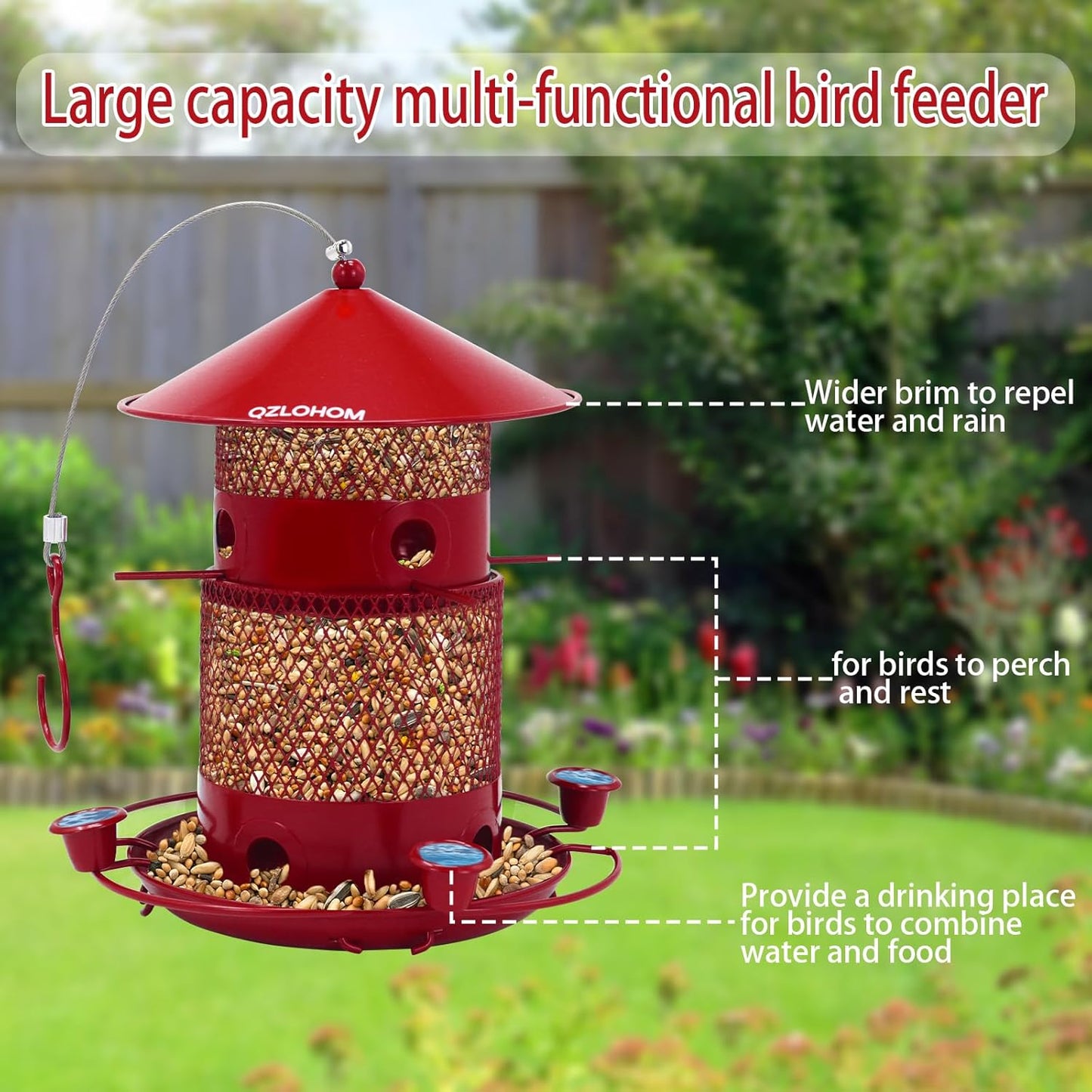 Outdoor Metal Bird Feeder, Hanging 360-Degree Feeding with Large Capac