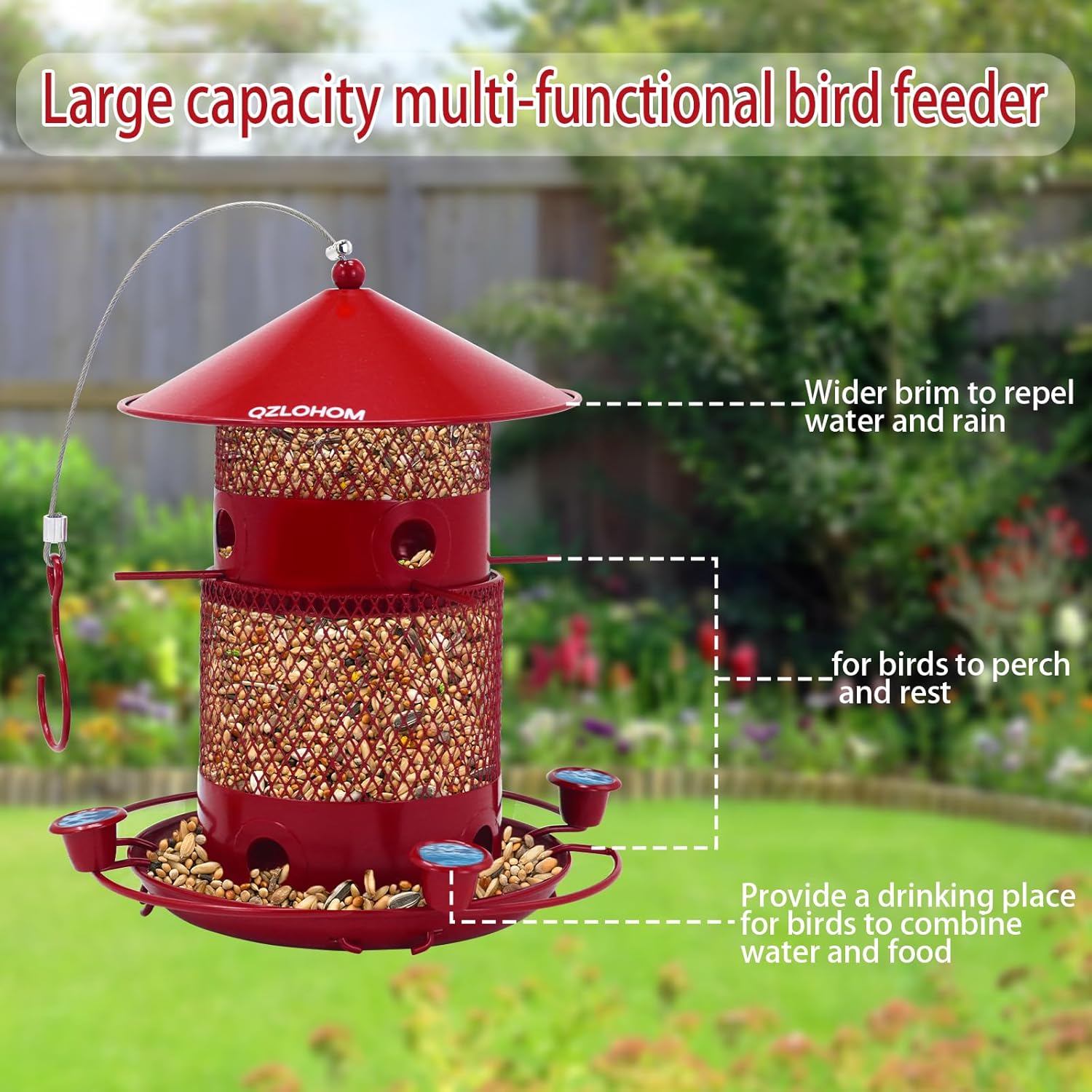 Outdoor Metal Bird Feeder, Hanging 360-Degree Feeding with Large Capac