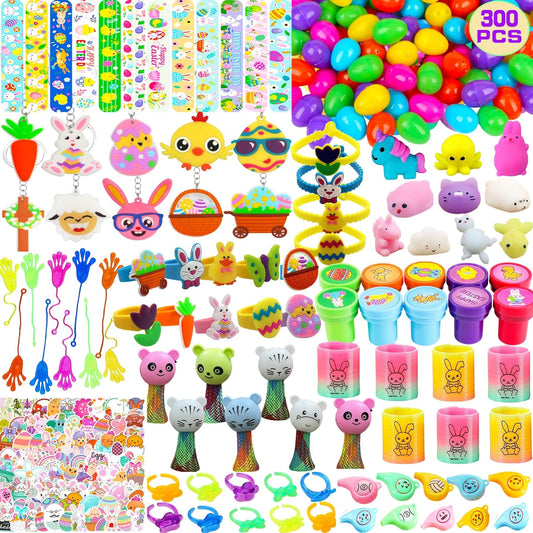 300pcs Easter Eggs with Toys Inside Bulk Filled Easter Egg Fillers 100 Pack Non Candy Stuffed Easters Basket Stuffers Essentials for Kids Girls Toddlers Boys Easters Egg Hunt Party Favors