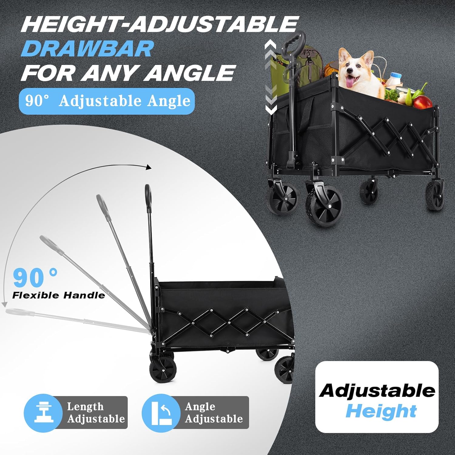 Collapsible Wagon Cart with 360lbs Weight Capacity, Lightweight Portab