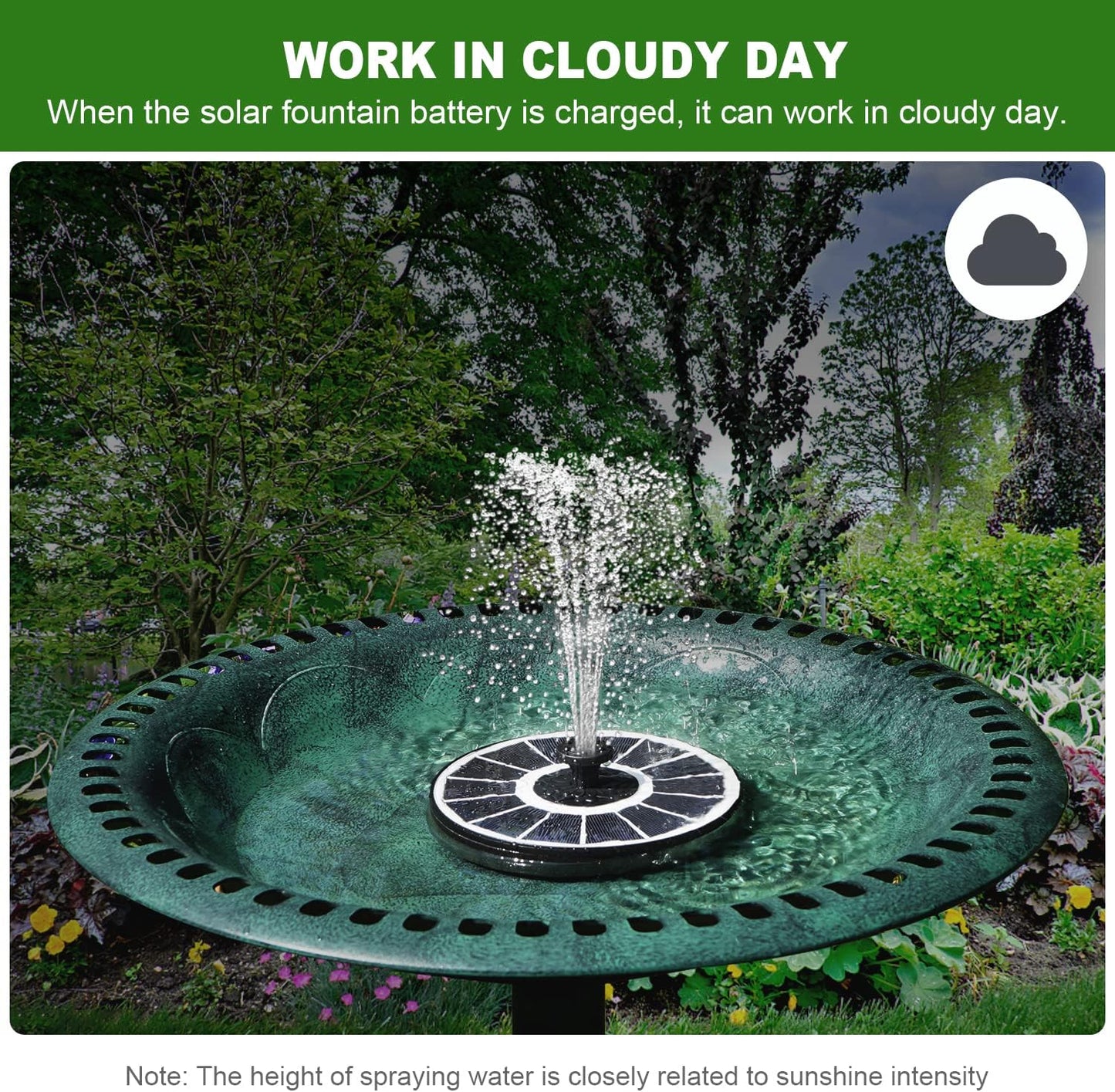 Yzert Solar Fountain with 2000 mAh Battery Backup Works in Cloudy, Glass Solar Powered Bird Bath Fountains with 7 Nozzles, 3.5 W Solar Fountain Pump for Birdbath,Garden, Outdoor, Pond (White)