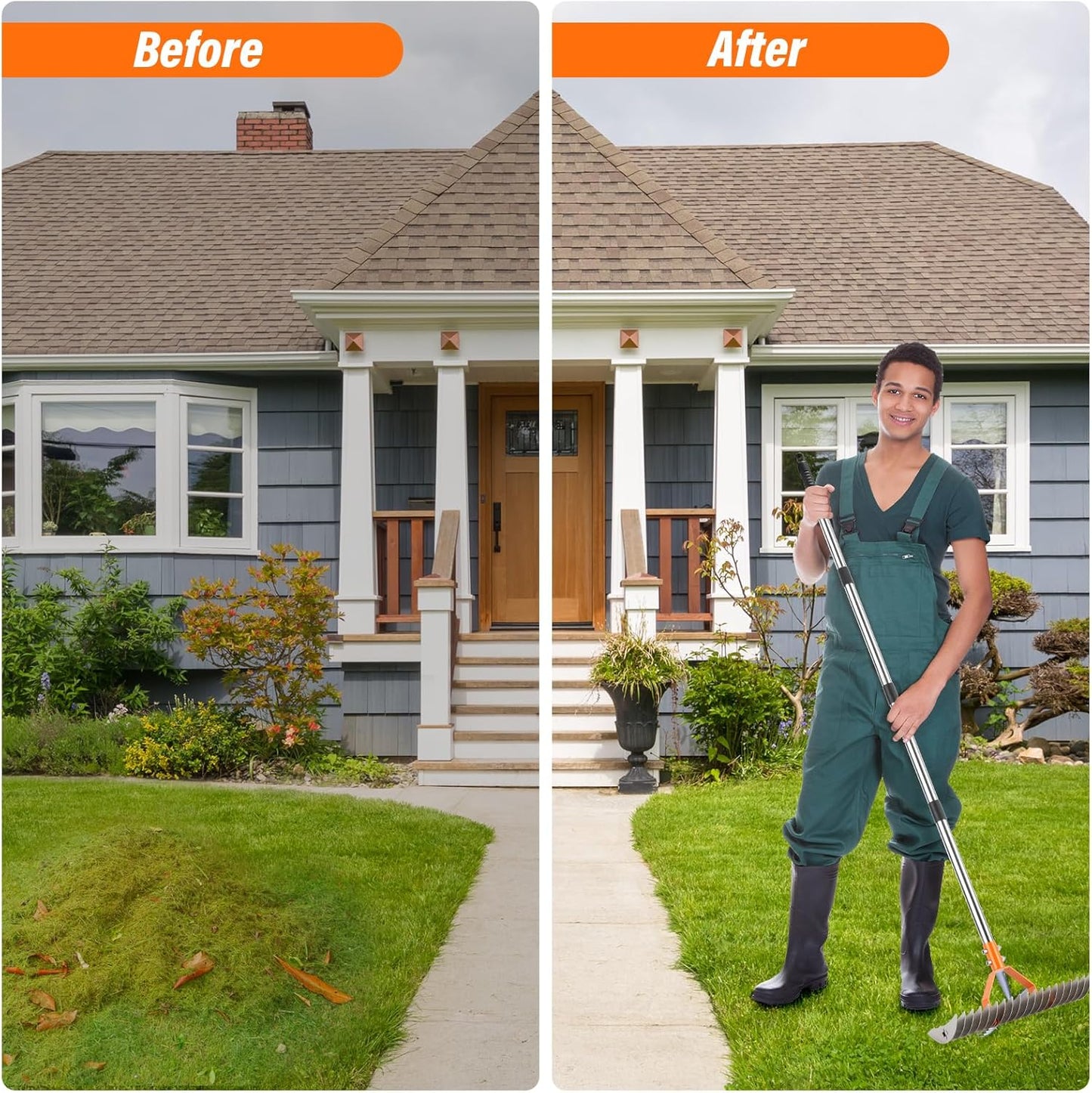 62" Adjustable Thatch Rake - 19-Tine Lawn Dethatcher with Nickel Steel