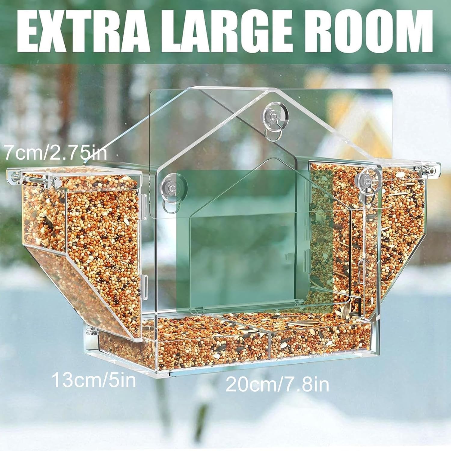 Bird Feeder for Window - Suction Cup Clear Yard Feeding Box | Squirrel