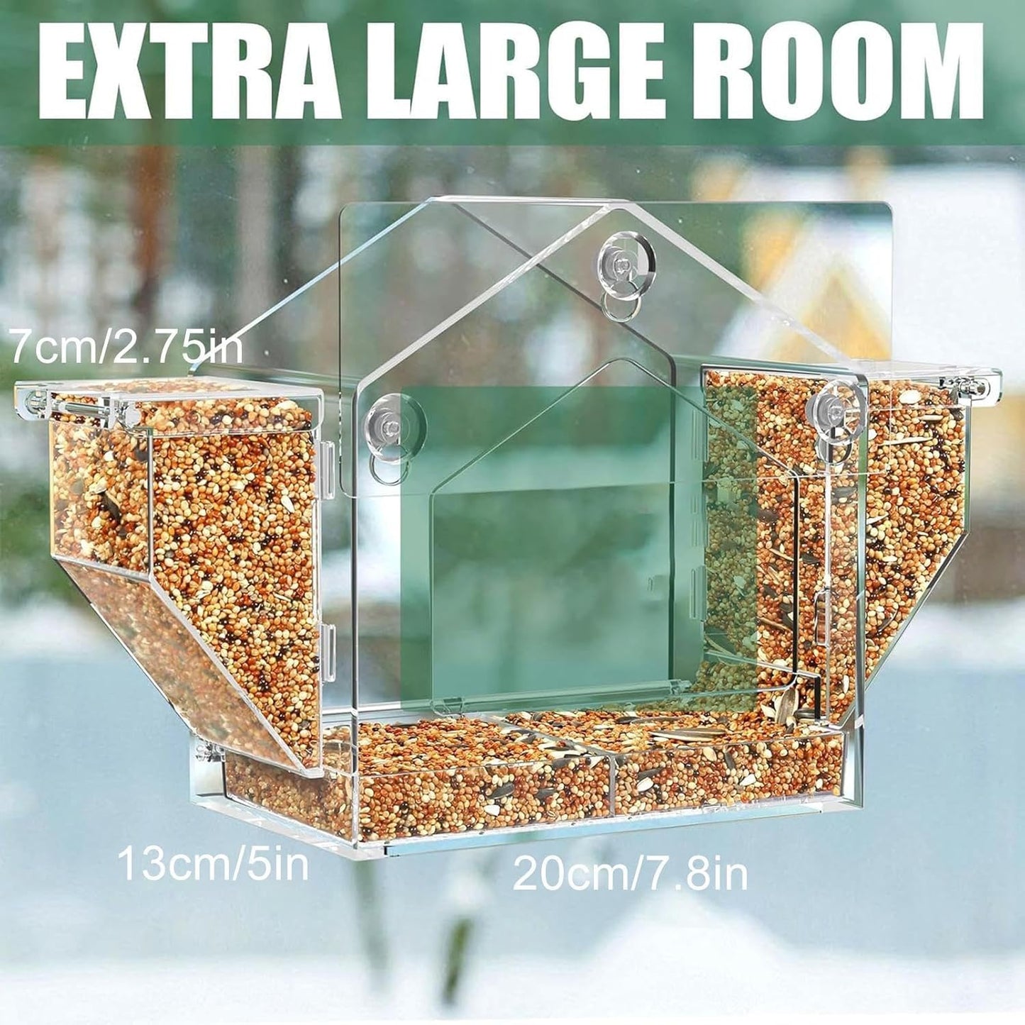 Window Bird Feeders,Clear Suction Cup Finch Feeding Box,Squirrel Proof Acrylic Balcony Bird Feeder - for Finch Watching Viewing Garden Balcony Backyard