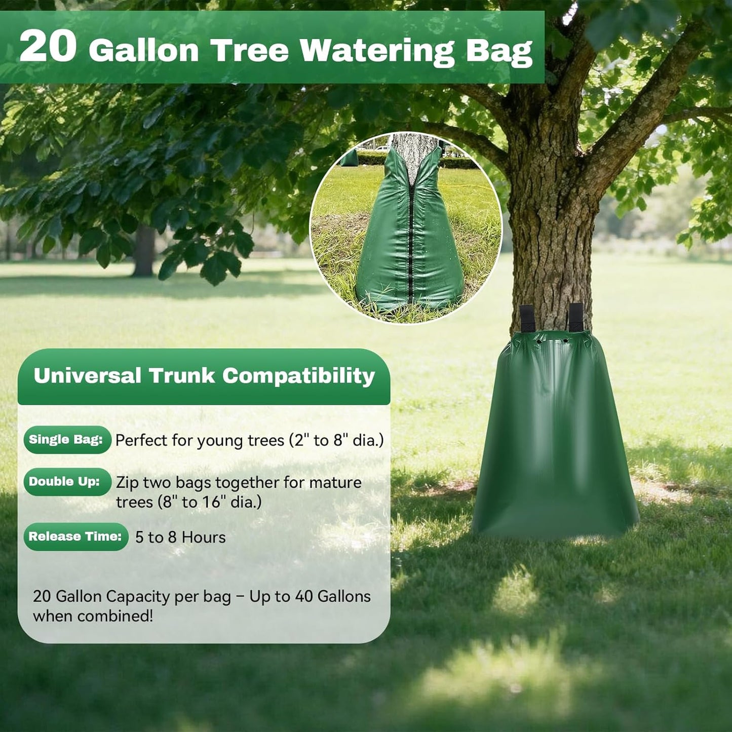 20 Gallon Tree Watering Bag 3Pcs, Slow Release Drip Irrigation for New Trees, Durable PVC Deep Root Watering Device for Water Saving, Garden & Orchard