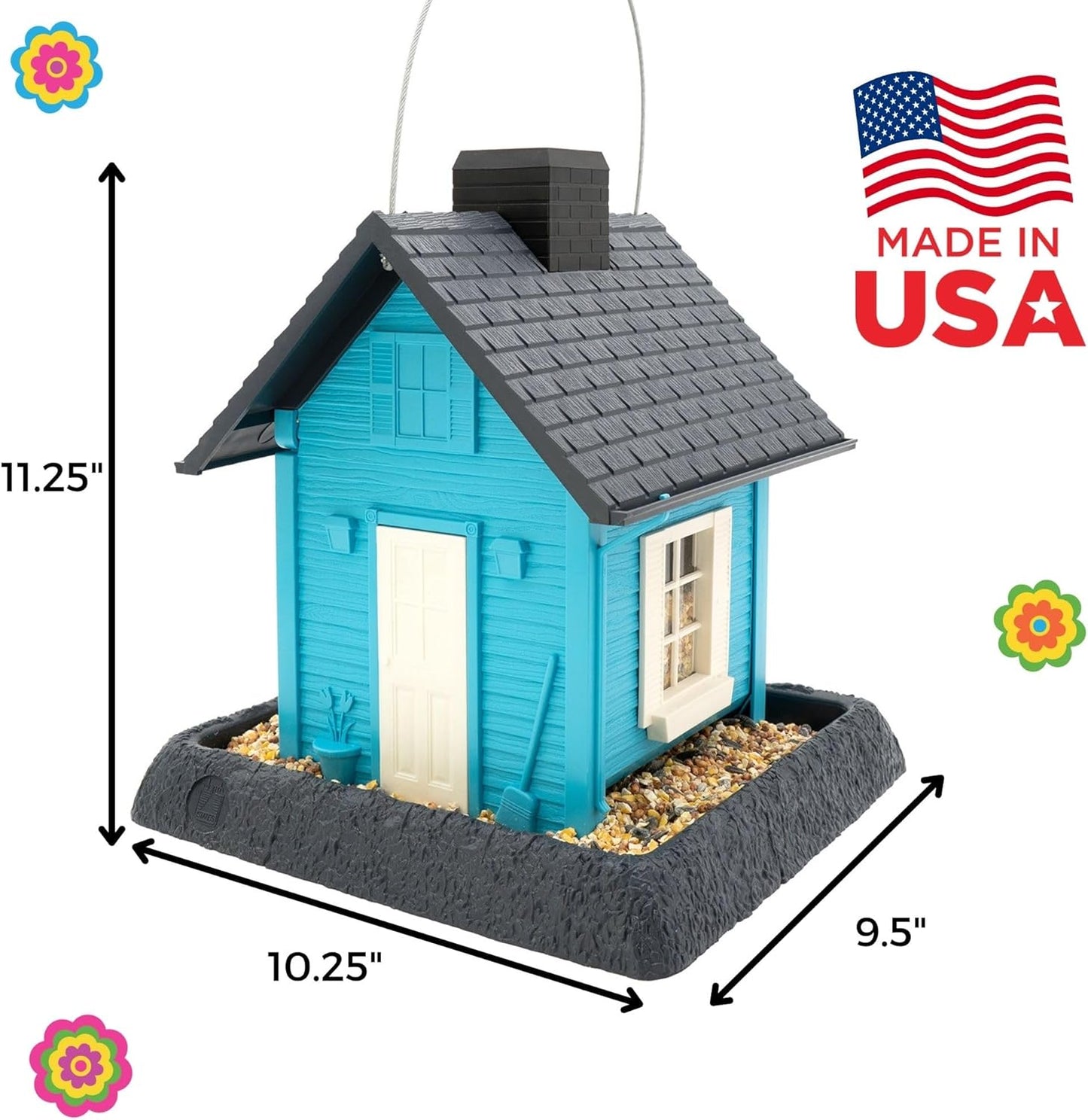 North States Village Collection - Fiesta Blue Cottage Bird Feeder: Hanging Bird Feeder for Outdoors, Holds 5 Pounds of Seed
