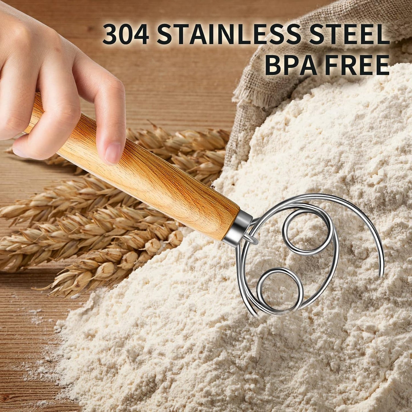 TEEVEA Danish Dough Whisk Stainless Steel Dough Hook Dutch Whisk for S