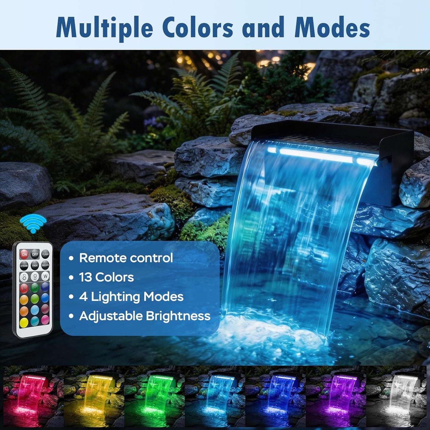 Pond Waterfall Spillway Kit, 12" Stainless Steel Spillway with Remote 