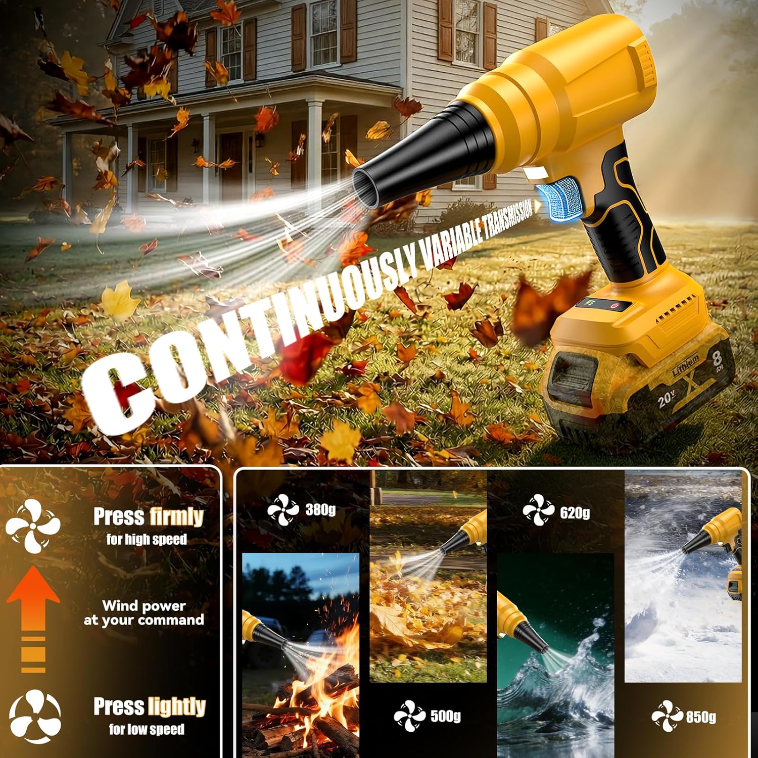 Electric Cordless Leaf Blower Dust Blower for DEWALT 20V Battery 14000