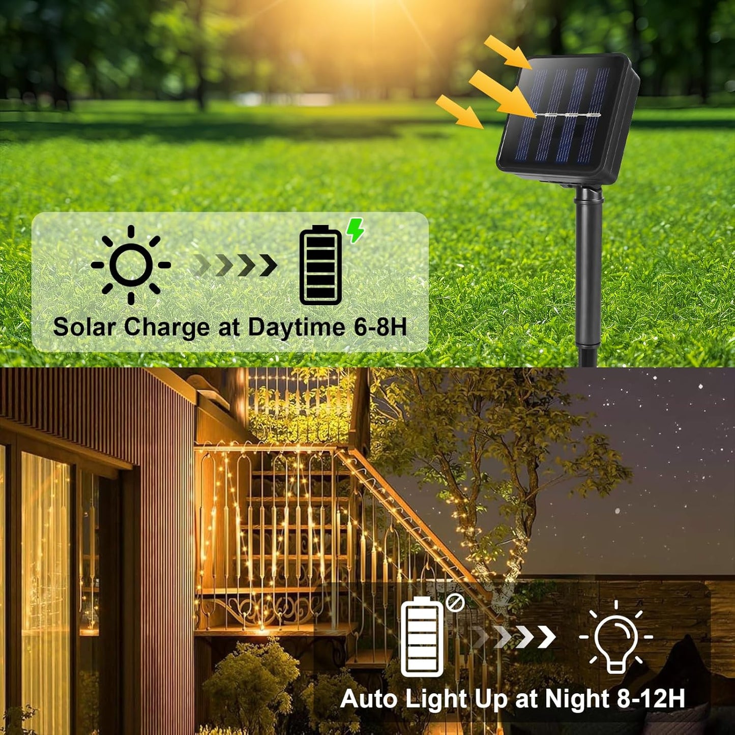Total 66FT 200LED Solar Rope Lights Outdoor Waterproof, White Solar Powered Fairy Lights with 8 Modes, Flexible Solar String Lights for Garden, Patio, Camping, Christmas Decor-2 Pack