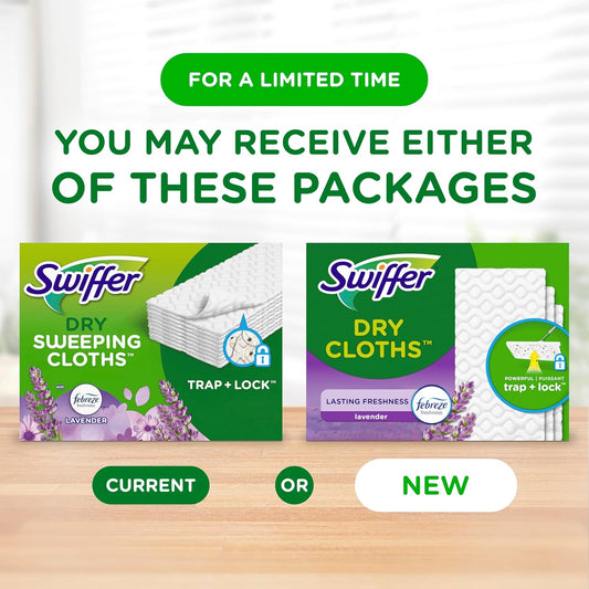 Swiffer Sweep + Mop, Dry Pads Refill, Floor Cleaner for Dirt, Dust, Hair, Cleaning Cloths for Mopping Home, Bathroom, Kitchen, Dust Mop, Floor Duster, Lavender, 52ct